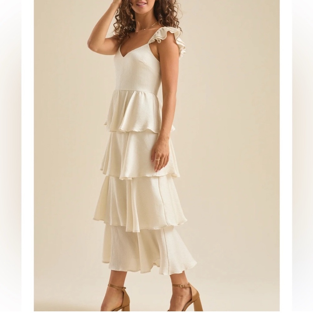 Altar'd State Cream Ruffle Maxi Dress
